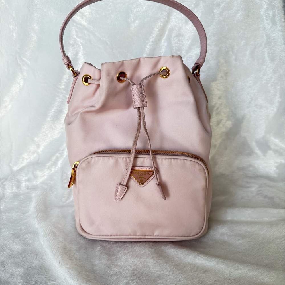 Prada Light Pink Mini Bucket Bag in Nylon.